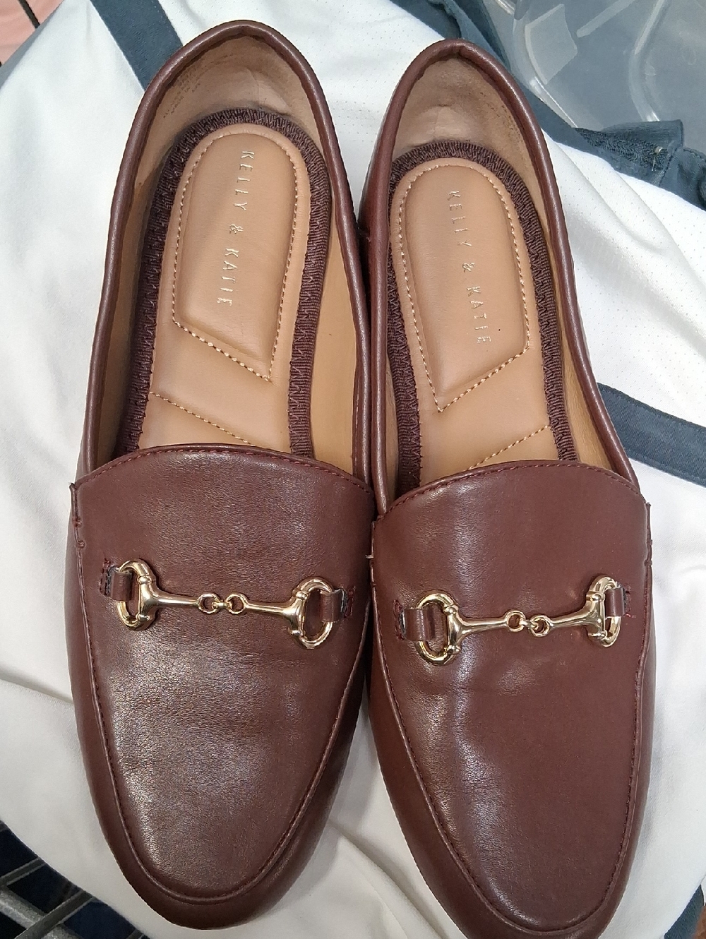 Kelly & Katie Chocolate Brown Leather Loafers with Gold Bit